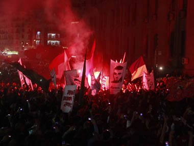 Al-Ahly soccer fans at a protest in Cairo. Reuters