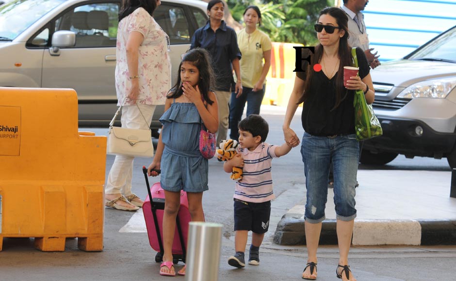 Karishma Kapoor with daughter Samaira and son Kian Raj. 