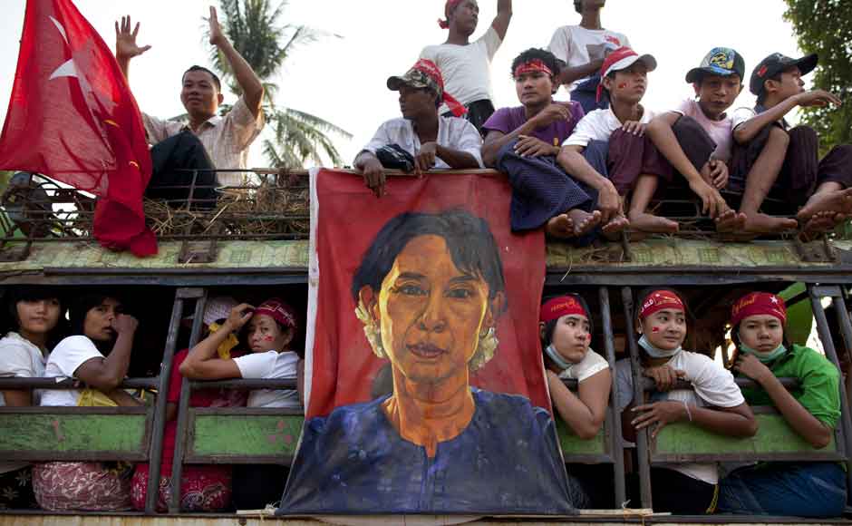Burmese NLD supporters pack a truck with the hope of seeing Aung San Suu Kyi on her visit to her constituency for the parliamentary elections 1 April, 2012 in Kaw Hmu, Myanmar. Getty Images Burmese NLD supporters pack a truck with the hope of seeing Aung San Suu Kyi on her visit to her constituency for the parliamentary elections 1 April, 2012 in Kaw Hmu, Myanmar. Getty Images