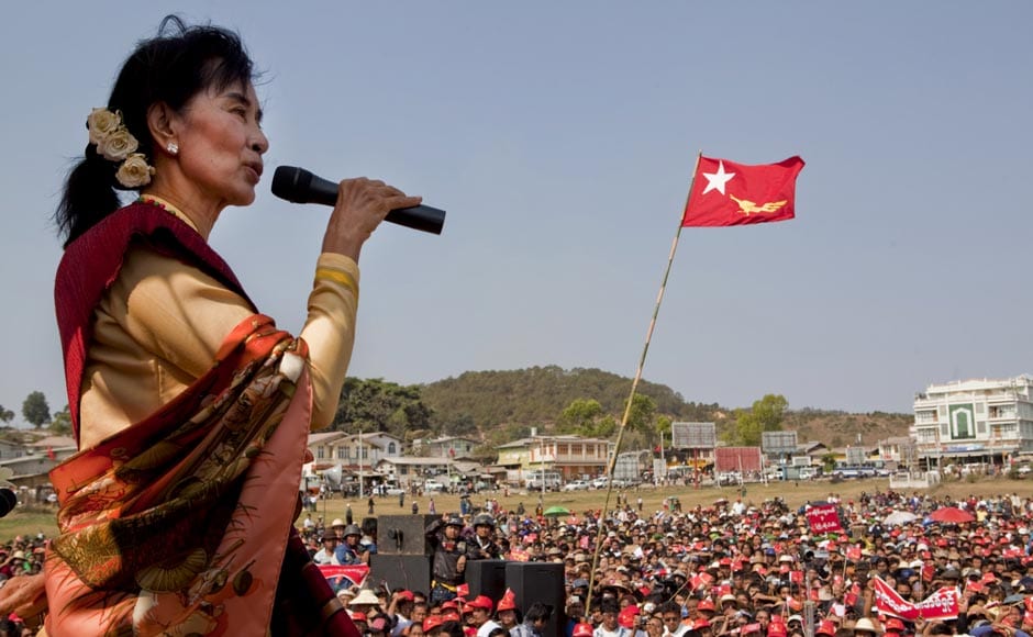 Aung San Suu Kyi, the leader of Myanmar's democracy movement, campaigns in Aungban, Shan State, Myanmar. NYT Aung San Suu Kyi, the leader of Myanmar's democracy movement, campaigns in Aungban, Shan State, Myanmar. NYT