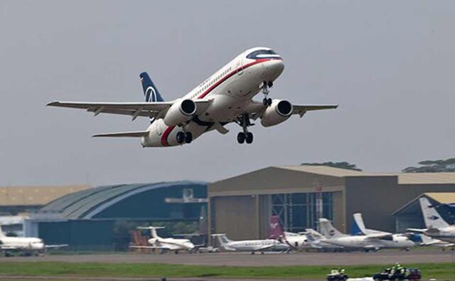 Sukhoi Superjet-100 takes off from Halim Perdanakusuma airport in Jakarta, Indonesia. AP