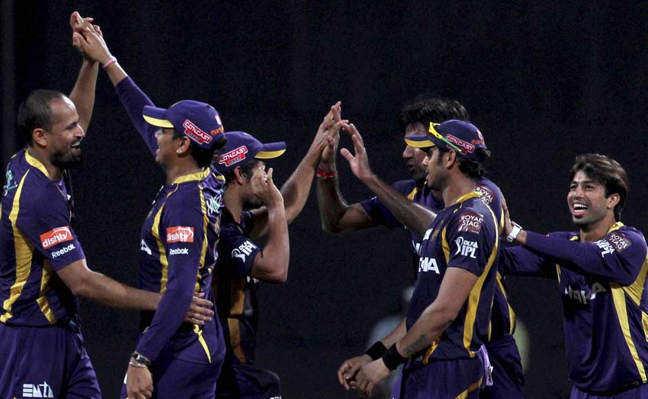 Kolkata Knight Riders players celebrate their victory over Mumbai Indians. PTI Kolkata Knight Riders players celebrate their victory over Mumbai Indians. PTI