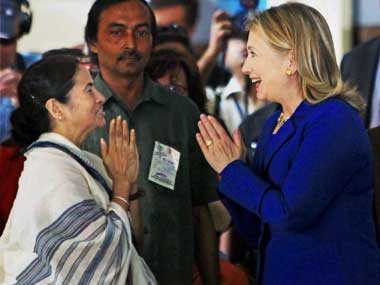 Back home, Clinton praises Mamata for ousting Left Back home, Clinton praises Mamata for ousting Left