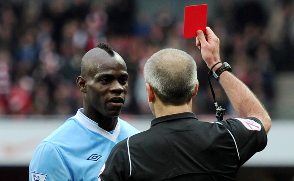 Balotelli gets sent off in April in a match against Arsenal in the English Premier League. Getty Images Balotelli gets sent off in April in a match against Arsenal in the English Premier League. Getty Images