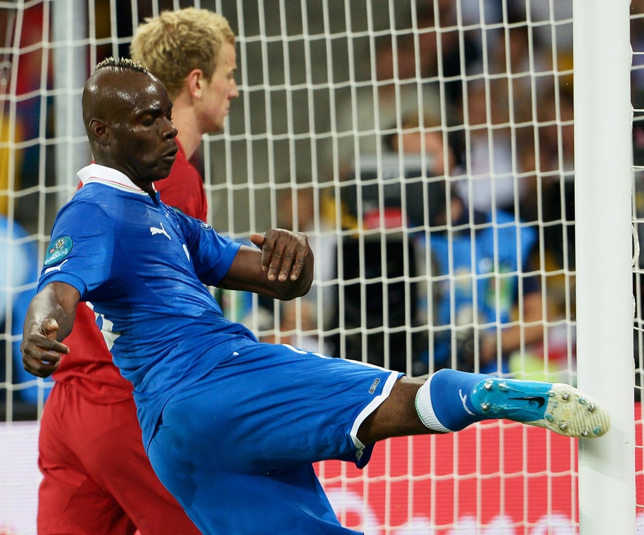 Balotelli shows his frustration at missing a chance against England in the quarter-final stage of Euro 2012. His clubmate Joe Hart was ironically England's keeper. Getty Images Balotelli shows his frustration at missing a chance against England in the quarter-final stage of Euro 2012. His clubmate Joe Hart was ironically England's keeper. Getty Images