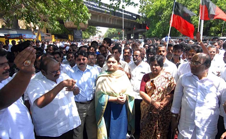 Actor Khushboo, Dayandhi Maran at the protest .Firstpost Actor Khushboo, Dayandhi Maran at the protest .Firstpost