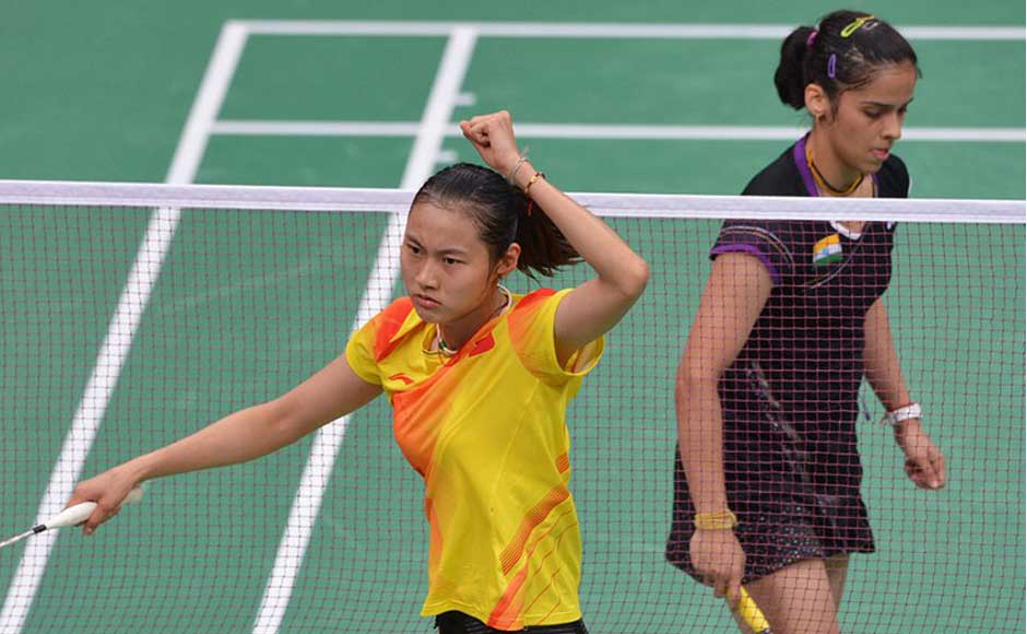 Wang Yihan reacts after winning a point. Adek Berry/AFP Wang Yihan reacts after winning a point. Adek Berry/AFP