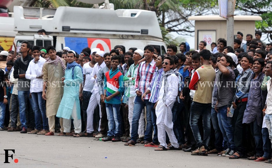 The crowd outside Salman Khan's residence, Galaxy Apartment at Carter Road, Mumbai. Sachin Gokhale/Firstpost The crowd outside Salman Khan's residence, Galaxy Apartment at Carter Road, Mumbai. Sachin Gokhale/Firstpost