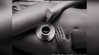 Poonam Pandey does it again.... naked but for a coffee cup!