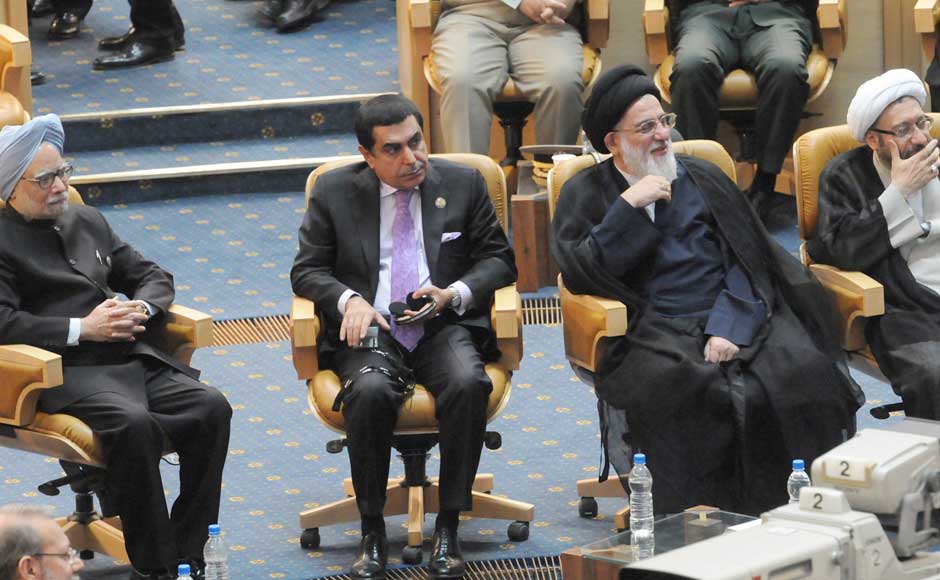 Prime Minister, Manmohan Singh with the Supreme Leader of the Islamic Republic of Iran Grand Ayatollah Ali Hoseyni Khamenei, at the inaugural session of the XVI Non-Aligned Movement (NAM) Summit, in Tehran, Iran on 30 August 2012. Image courtesy PIB Prime Minister, Manmohan Singh with the Supreme Leader of the Islamic Republic of Iran Grand Ayatollah Ali Hoseyni Khamenei, at the inaugural session of the XVI Non-Aligned Movement (NAM) Summit, in Tehran, Iran on 30 August 2012. Image courtesy PIB