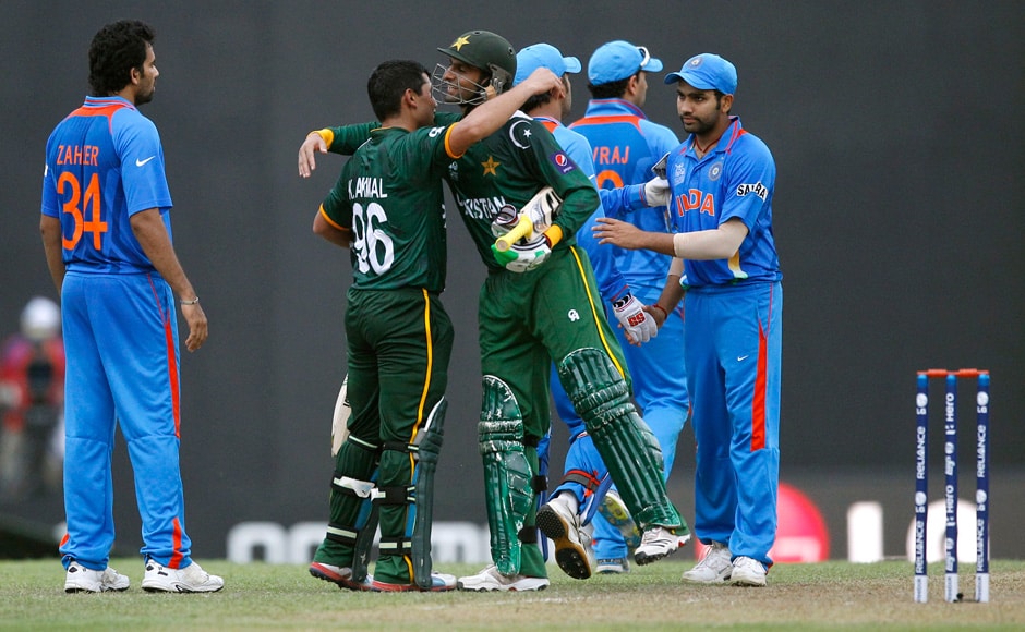 Pakistan's batsman Kamran Akmal hugs teammate Shoaib Malik after their win in a warm-up match against India ahead of the World T20. Akmal played a gem of an innings. AP Pakistan's batsman Kamran Akmal hugs teammate Shoaib Malik after their win in a warm-up match against India ahead of the World T20. Akmal played a gem of an innings. AP