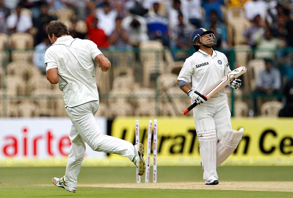 Even in the first innings, Sachin lost his wicket in almost similar fashion... this time it was Doug Bracewell who was the wicket-taker. Sunil Gavaskar pointed out that Sachin's footwork seemed a tad slow. AP Even in the first innings, Sachin lost his wicket in almost similar fashion... this time it was Doug Bracewell who was the wicket-taker. Sunil Gavaskar pointed out that Sachin's footwork seemed a tad slow. AP
