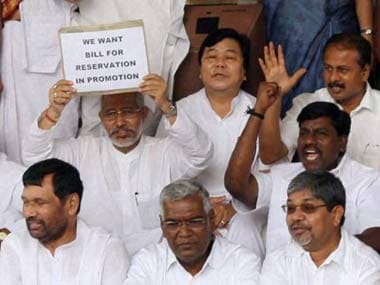 Representative image of SC/ST MPs staging a protest for reservation. PTI