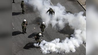 Violence at anti-austerity demonstration in Athens