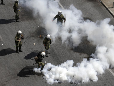 Violence at anti-austerity demonstration in Athens Violence at anti-austerity demonstration in Athens