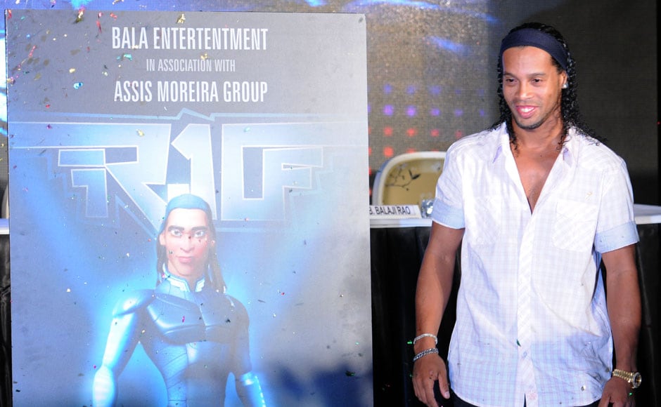 Football star Ronaldinho in Pune to promote his upcoming animation movie called 'R-10 The Movie'. Sachin Gokhale/Firstpost. Football star Ronaldinho in Pune to promote his upcoming animation movie called 'R-10 The Movie'. Sachin Gokhale/Firstpost.