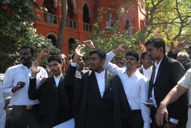Lawyers protesting at Madras High Court. Firstpost Lawyers protesting at Madras High Court. Firstpost