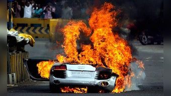 Images: Audi R8 goes up in flames on Bandra-Worli sea link in Mumbai