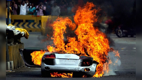 Images: Audi R8 goes up in flames on Bandra-Worli sea link in Mumbai