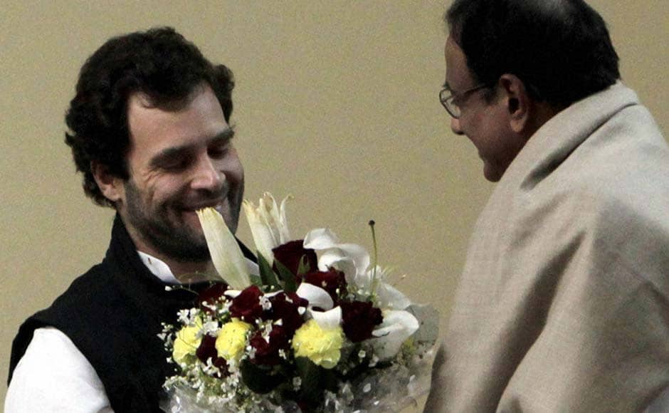Rahul Gandhi being greeted by Finance Minister P Chidambaram after he was appointed as Vice President of the Congress party in Jaipur. PTI Rahul Gandhi being greeted by Finance Minister P Chidambaram after he was appointed as Vice President of the Congress party in Jaipur. PTI
