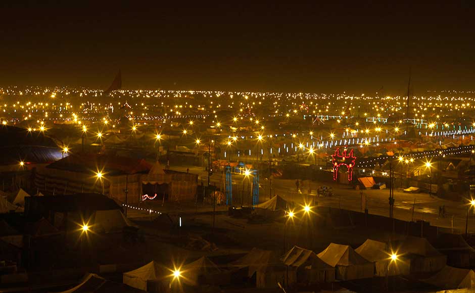 A view of the camp and festival ground at Sangam, the confluence of the rivers Ganges, Yamuna and mythical Saraswati, ahead of the Maha Kumbh festival in Allahabad. Rajesh Kumar Singh/AP A view of the camp and festival ground at Sangam, the confluence of the rivers Ganges, Yamuna and mythical Saraswati, ahead of the Maha Kumbh festival in Allahabad. Rajesh Kumar Singh/AP