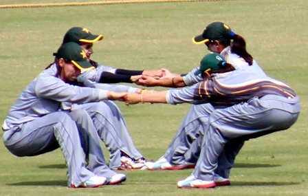 Pakistan team members warming up before practice. Sandeep Sahu
