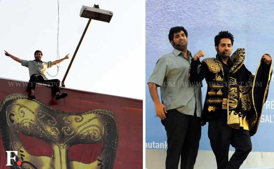Ayushmann Khurrana and Kunaal Roy Kapur enacting  the famous Suicide scene from the film Sholay. Sachin Gokhale/Firstpost 