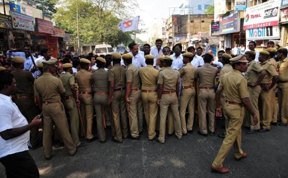 Police try to control the crowd at the protest rally. Firstpost. Police try to control the crowd at the protest rally. Firstpost.