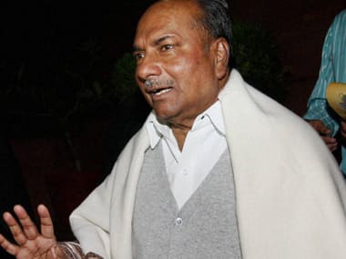 Defence Minister AK Antony after a debate on the matter of VVIP chopper deal in the Rajya Sabha. PTI