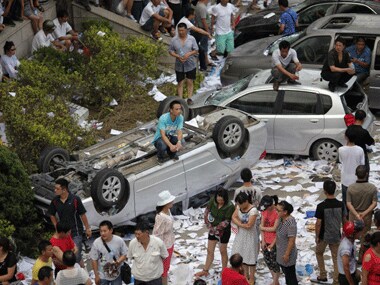 A resident during a protest against an industrial waste pipeline under construction in Qidong. Reuters