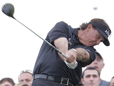 Phil Mickelson hits from the 15th tee during the final round of the Waste Management Phoenix Open. AP