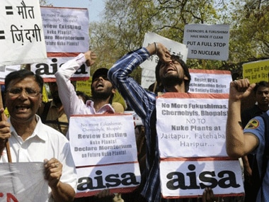Members of Greenpeace and Indian NGOs protest nuke plants. AFP.