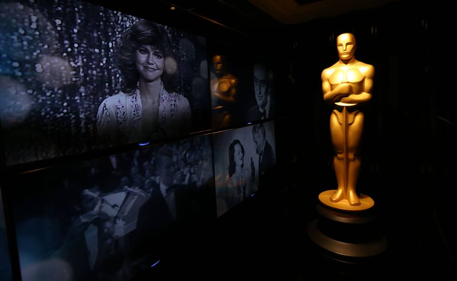 An Oscar statue is seen in front of the Oscar Green Room for the 85th Academy Awards in Los Angeles, Thursday, Feb. 21, 2013. AP