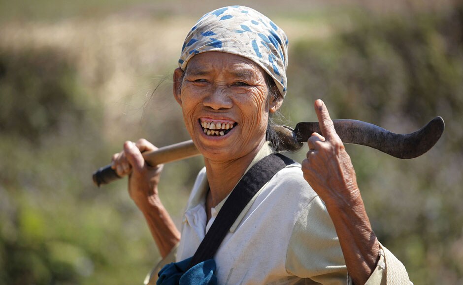 An elderly Khasi woman in Marngar, Meghalaya displays the indelible ink mark on her finger after casting her vote. AP An elderly Khasi woman in Marngar, Meghalaya displays the indelible ink mark on her finger after casting her vote. AP