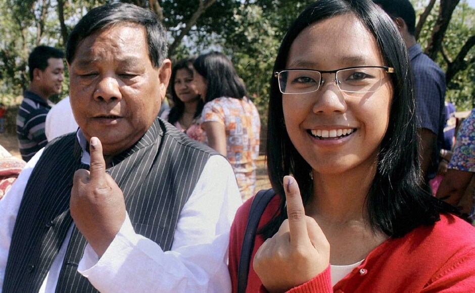 PA Sangma with his daughter Agatha Sangma after cast their vote at Walbakgre in Meghalaya. PTI PA Sangma with his daughter Agatha Sangma after cast their vote at Walbakgre in Meghalaya. PTI