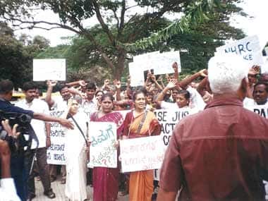 Protests against the death penalty being given to the four. Image Courtesy: People's Watch