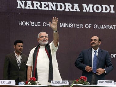 Narendra Modi at the SRCC. PTI.