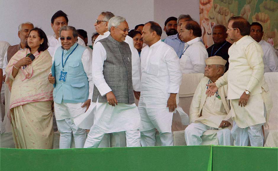 Bihar Chief Minister Nitish Kumar, JD (U) President, Sharad Yadav and other leaders at 'Adhikar rally' demanding special status for Bihar at Ramlila Maidan in New Delhi on Sunday. Atul Yadav/ PTI Bihar Chief Minister Nitish Kumar, JD (U) President, Sharad Yadav and other leaders at 'Adhikar rally' demanding special status for Bihar at Ramlila Maidan in New Delhi on Sunday. Atul Yadav/ PTI