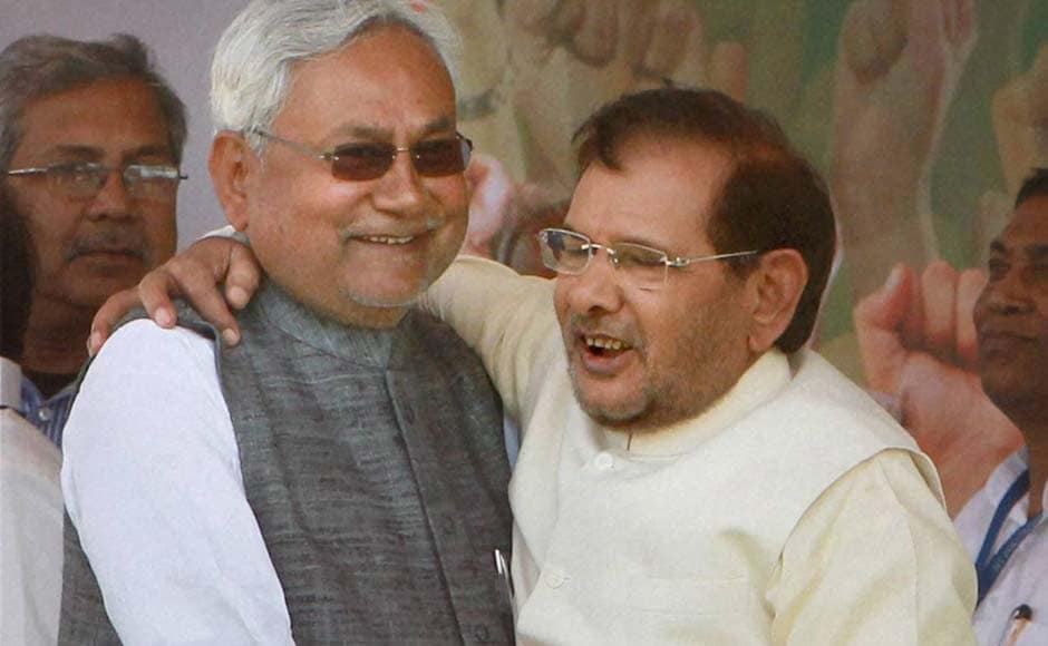 Bihar Chief Minister Nitish Kumar and JD (U) President, Sharad Yadav hug each other at 'Adhikar rally' demanding special status for state at Ramlila Maidan in New Delhi. Atul Yadav/PTI Bihar Chief Minister Nitish Kumar and JD (U) President, Sharad Yadav hug each other at 'Adhikar rally' demanding special status for state at Ramlila Maidan in New Delhi. Atul Yadav/PTI