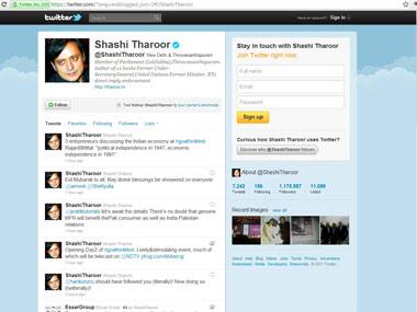 Screengrab of Shashi Tharoor's Twitter page. 
