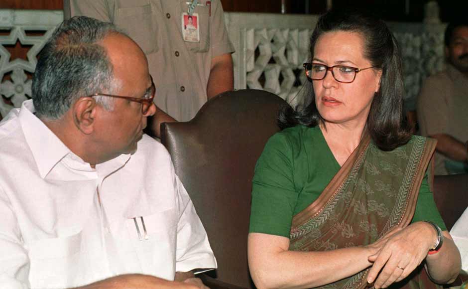 Senior Congress leader Sharad Pawar with Sonia Gandhi in happier times. Pawar, PA Sangma and Sharad Pawar, P. A. Sangma and Tariq Anwar contested the right of Italian-born Sonia Gandhi to lead the party. Sonia offered to resign, was persuaded to stay and the three leaders were expelled instead. Reuters