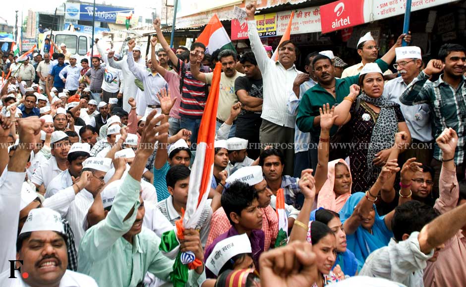 Huge crowds gathered to show support to Arvind Kejriwal. Naresh Sharma/ Firstpost Huge crowds gathered to show support to Arvind Kejriwal. Naresh Sharma/ Firstpost