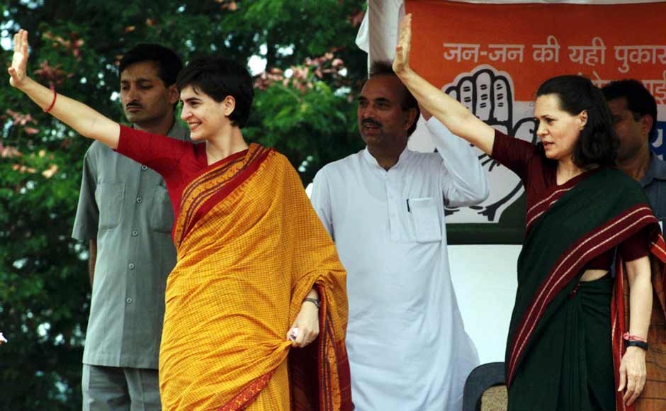 Sonia Gandhi with daughter Priyanka Gandhi in Bellary district campaigning during the 1999 elections. Sonia campaigned in two constituencies, Amethi and Bellary, both Congress strongholds and finally represented Amethi. She also became the Leader of Opposition after the BJP came to power. Reuters