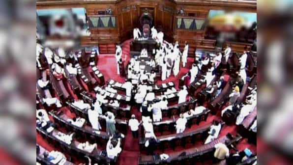 Rajya Sabha witnesses rowdy scenes, chairman's mike broken
