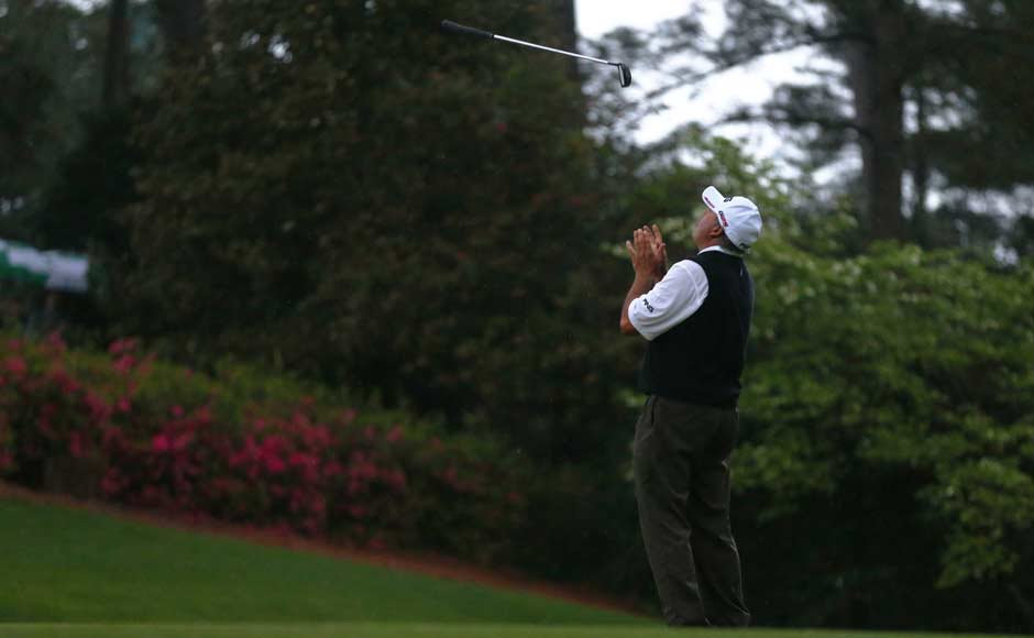 Angel Cabrera reacts after narrowly missing a birdie on the same hole. He had to settle for par. Getty Images