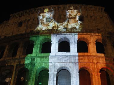 Colosseum lit up to show solidarity with Italian marines facing trial in India Colosseum lit up to show solidarity with Italian marines facing trial in India