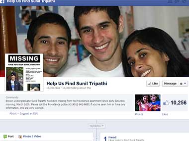 Screengrab of Facebook page for Sunil Tripathi. 