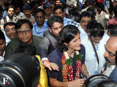 Sunita Williams in Mumbai on Wednesday. Sachil Gokhale/Firstpost