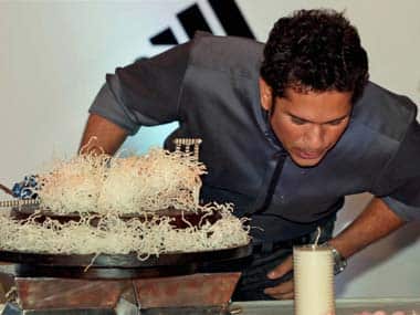 Sachin Tendulkar celebrates his 40th birthday in Kolkata. PTI