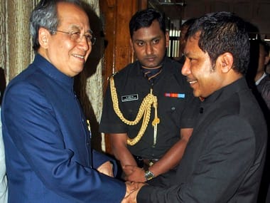 Meghalaya CM Mukul Sangma with Governor Ranjit Shekhar Mooshahary